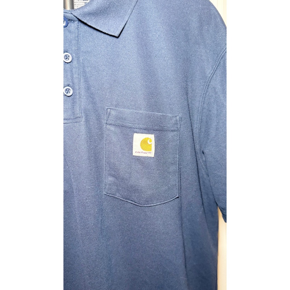 Carhartt Mens XL Tall Loose Fit Navy Blue Pocket Polo Shirt - Picture 3 of 7
